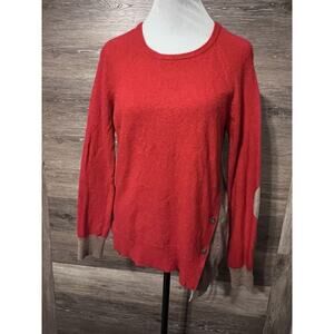 J. CREW Sweater Women Sz M elbow patch wool blend camel brown red Preppy